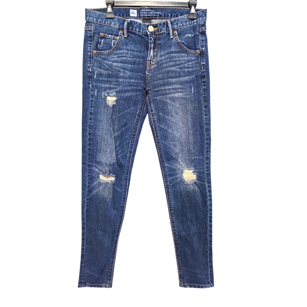 Mossimo Skinny Boyfriend Premium Distressed Denim Jeans Women's Size 2